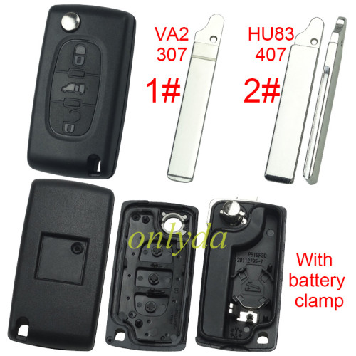 Free shipping 10pcs/lot For Fiat 3 buton remote key blank with battery clamp with badge, pls choose blade