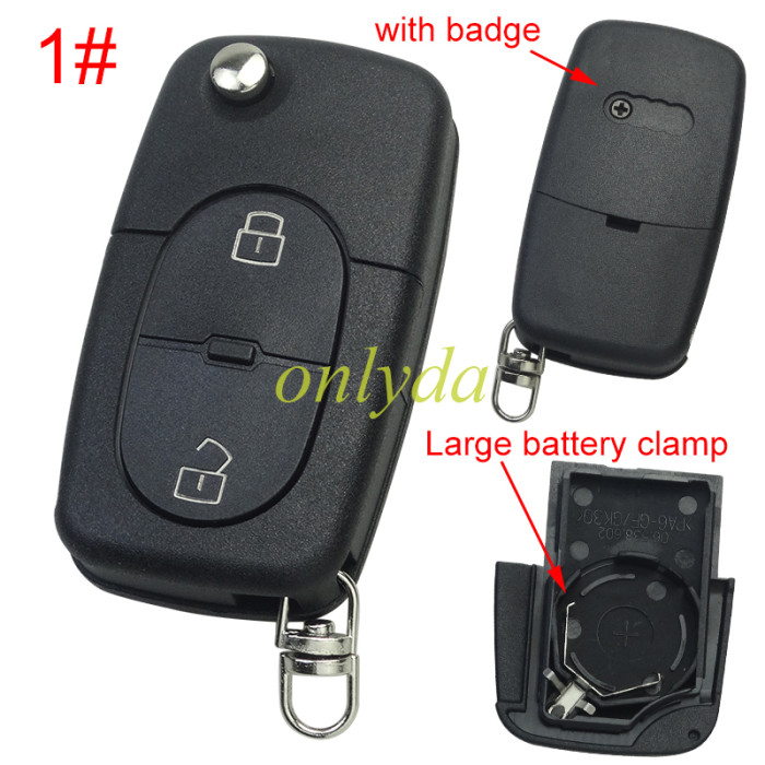 Free shipping 10pcs/lot For Audi remote replacement key shell   with 2032 model battery holder, pls choose the button type