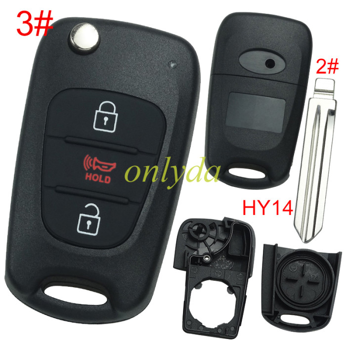 Free shipping 10pcs/lot For KIA  3 button remote key blank  with badge with HY14 left  blade , pls choose button