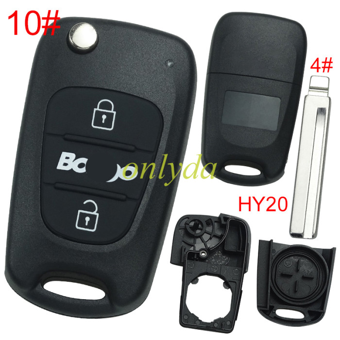 Free shipping 10pcs/lot For KIA  3 button remote key blank  without badge with HY20 left  blade, pls choose button