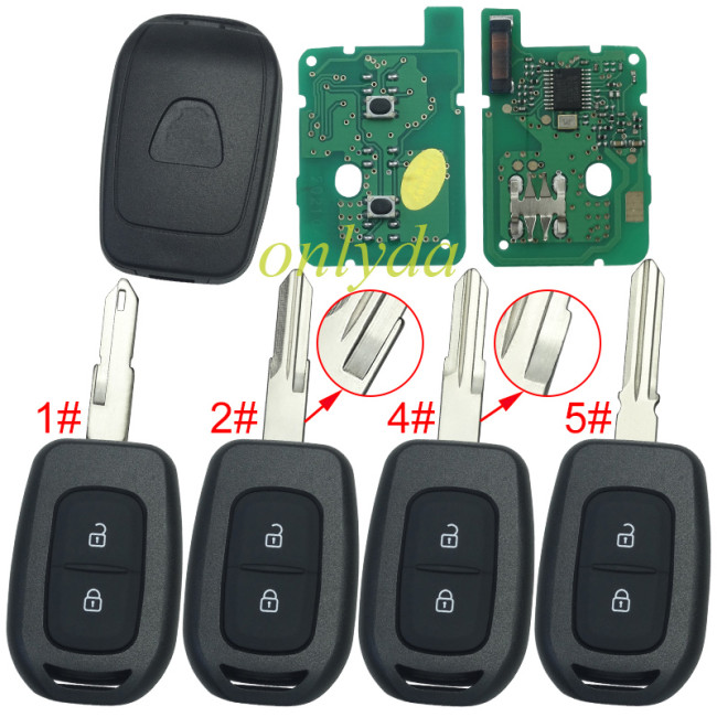 Free shipping For Renault 2 button remote key with PCF7961M(HITAG AES) chip，434mhz  FSK ，please choose the blade