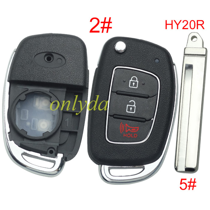 Free shipping 5pcs/lot For Hyundai  remote key blank with badge,with HY20R blade,please choose the button