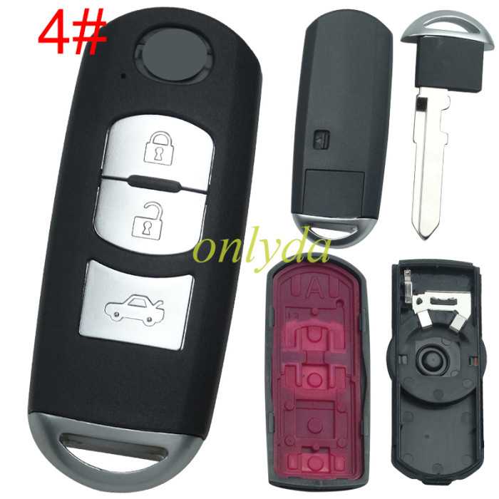 Free shipping 5pcs/lot Mazda  remote key blank with blade ( 3parts)，with  original badge palce, pls choose the button