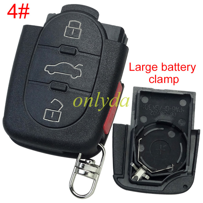 Free shipping 10pcs/lot For Audi remote replacement key shell  part with 2032 model battery holder, pls choose the button type