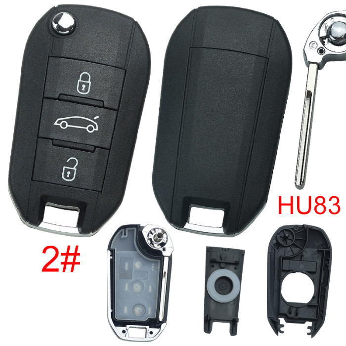 Free shipping 10pcs/lot For Peugeot remote key shell without  badge, blade HU83. Pls choose the button type