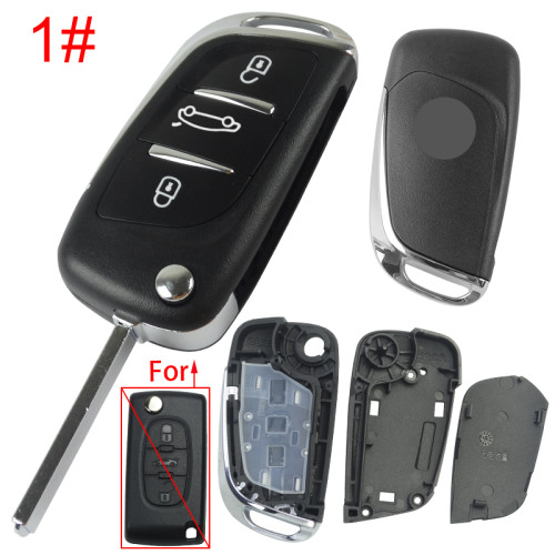 Free shipping 10pcs/lot For Peugeot modified 3 button remote key shell without battery clamp with badge place, pls choose the blade type  1#-VA2 2#-HU83 3#-NE73