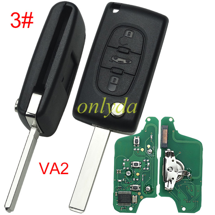 Free shipping KYDZ Brand Peugeot CE0523 3 Button Flip  Remote Key  ASK model  with VA2 and HU83 blade, trunk and light button , please choose the key shell, with 46 chip