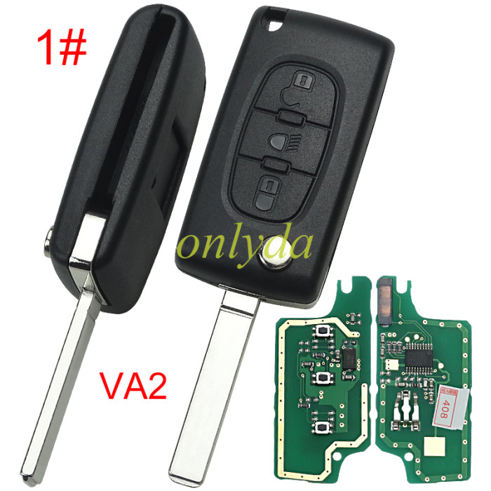 Free shipping KYDZ Brand Peugeot CE0536 3 Button Flip  Remote Key  FSK model  with VA2 and HU83 blade, trunk and light button , please choose the key shell, with 46 chip