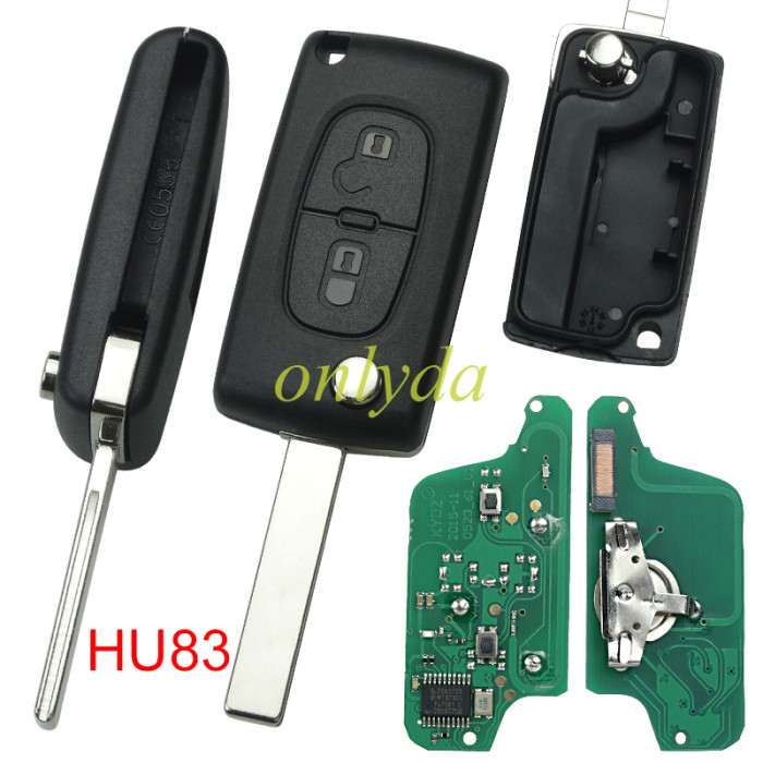 Free shipping KYDZ Brand Peugeot CE0523 2 Button Flip  Remote Key with 434mhz  (battery on PCB) with ASK model  with VA2 and HU83 blade , please choose the key shell with 46 chip