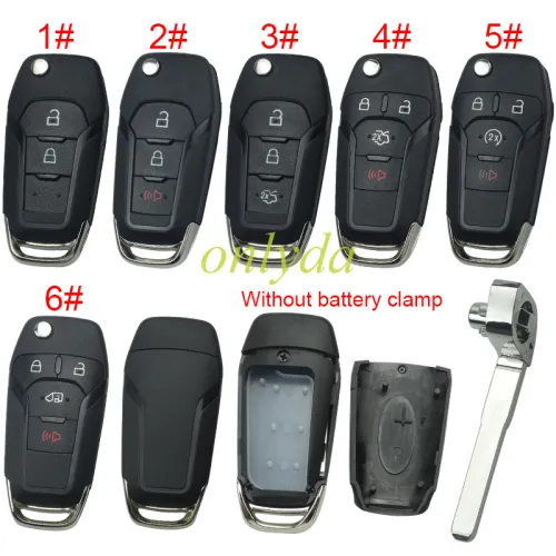 For Ford  modified  remote key shell with Hu101 blade  wihtout battery clamp without logo , pls choose button