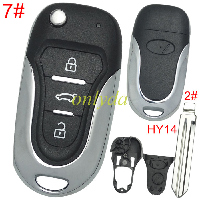 Free shipping 5pcs/lot For KIA  3 button remote key blank  with badge with HY14 left  blade , pls choose button