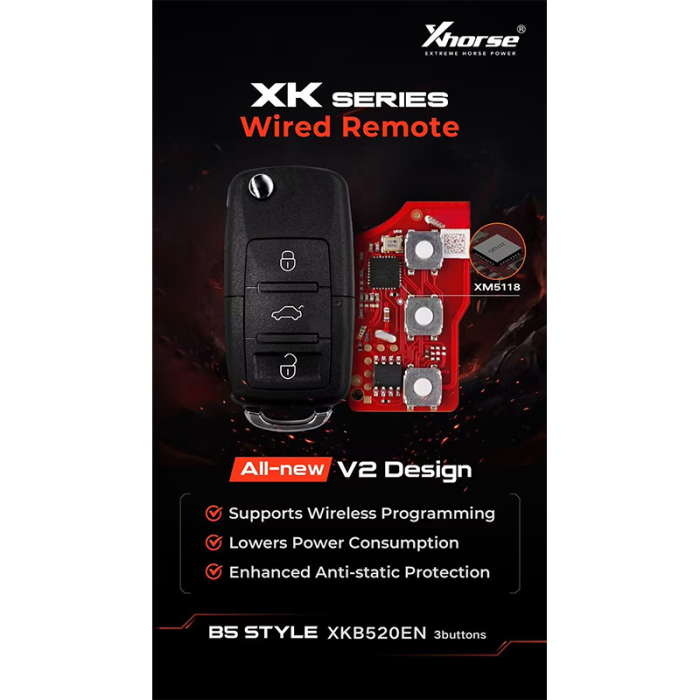 Free shipping 5pcs/lot Xhorse XKB520EN 3buttons Universal Flip Wire Remote