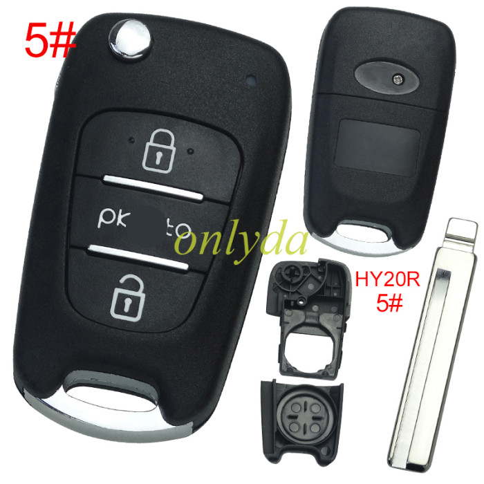 Free shipping 5pcs/lot For Kia 3 button remote key blank  with badge ,HY20 right blade, pls choose button