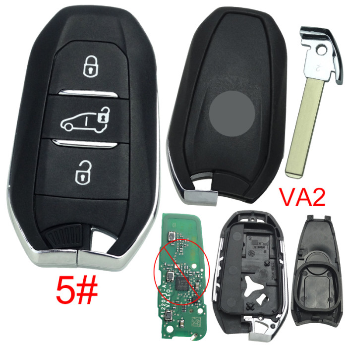 Free shipping 5pcs/lot For Peugeot remote key shell with badge, blade VA2. Pls choose the button type