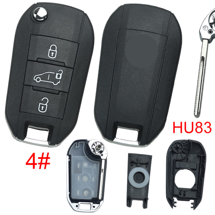Free shipping 10pcs/lot For Citroen remote key shell with badge, blade HU83. Pls choose the button type