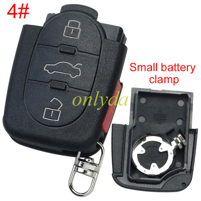 Free shipping 10pcs/lot For Audi remote replacement key shell part  with 1616 model battery holder, pls choose the button type