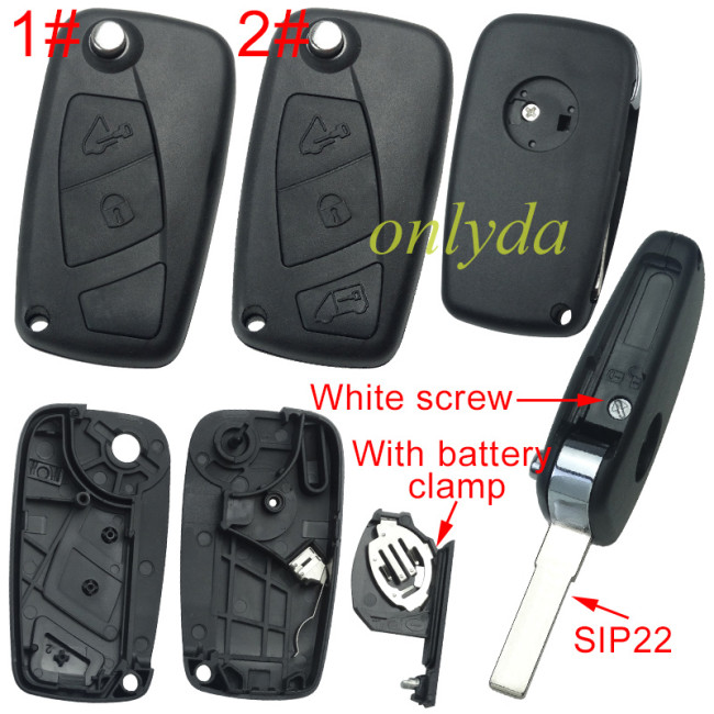 Free shipping 5pcs/lot Super Stronger GTL shell  Fiat 2/3 button remote key blank Side silver hook screw, with battery clamp with badge ,  pls choose button
