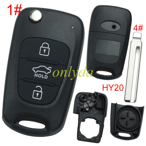 Free shipping 10pcs/lot For Hyundai  3 button remote key blank  with badge with HY20 left  blade, pls choose button