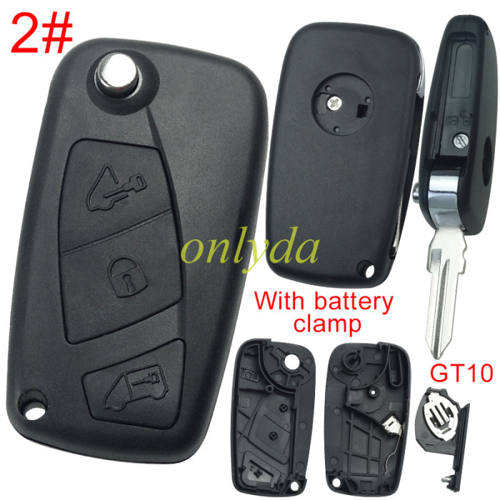 Free shipping 5pcs/lot Super Stronger GTL shell  Fiat 2/3 button remote key blank with GT10 blade ,Side silver hook screw, with battery clamp with badge,  pls choose button