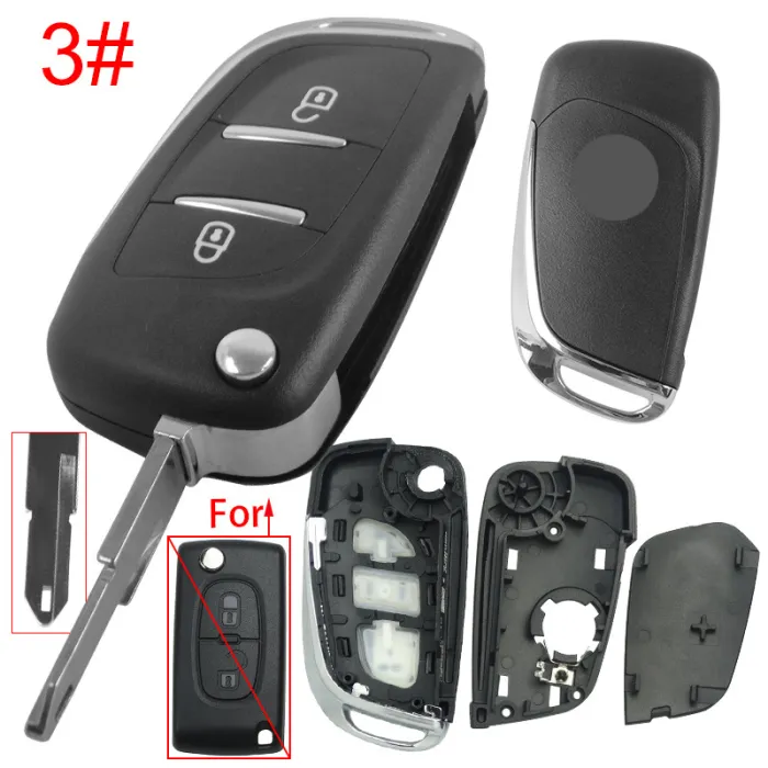 For Citroen modified 2 button remote key shell with battery clamp with badge place, pls choose the blade type  1#-VA2 2#-HU83 3#-NE73