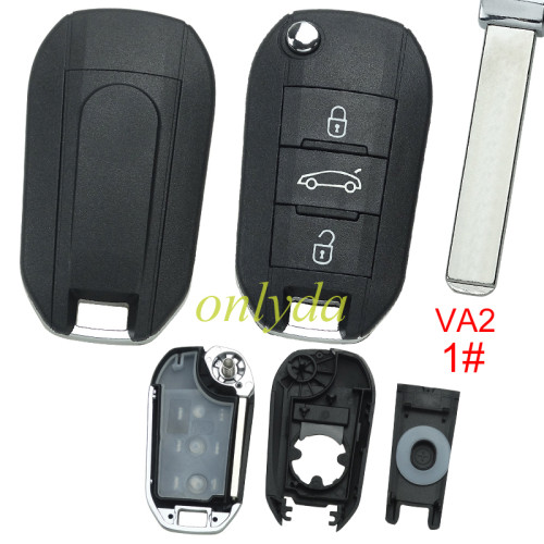 Free shipping For Citroen 3 button remote key blank with car button  , without logo ,have Va2 and HU83 blade , pls choose blade
