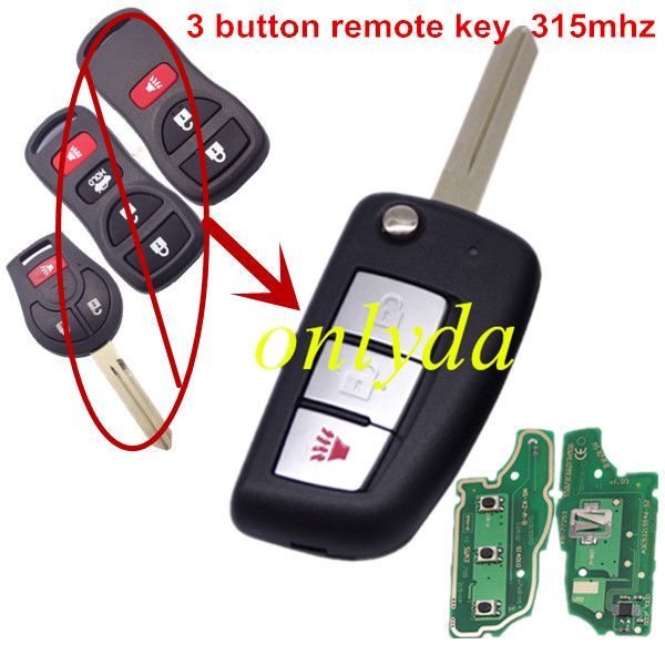 Free shipping 5pcs/lot For Nissan 3B  remote key 315mhz electronic ware model FCCID is KBRASTU15
