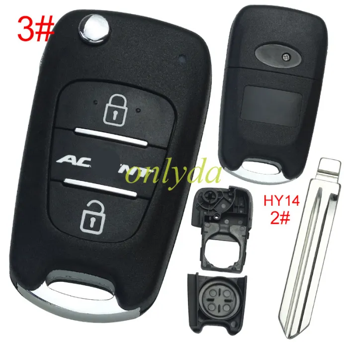 For Kia 3 button remote key blank  with badge ,with HY14 left blade , pls choose button