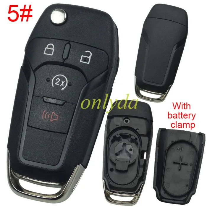 For Ford  flip remote key shell with Hu101 blade with battery clamp , without badge , pls choose button