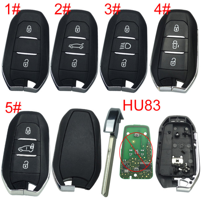 Free shipping 5pcs/lot For Peugeot remote key shell without badge, blade HU83. Pls choose the button type