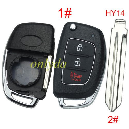 Free shipping 10pcs/lot For Hyundai  remote key blank with badge ，Side With screws ，with HY14 left  blade,please choose the button