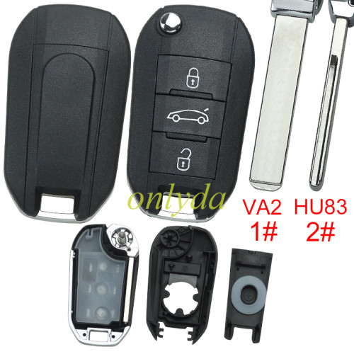 Free shipping 5pcs/lot For Peugeot 3 button remote key blank with car button  , without logo ,have Va2 and HU83 blade , pls choose blade
