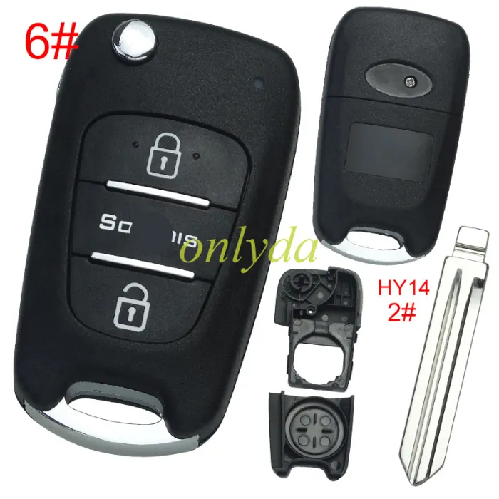 For Hyundai 3 button remote key blank  with badge ,with HY14 left blade , pls choose button