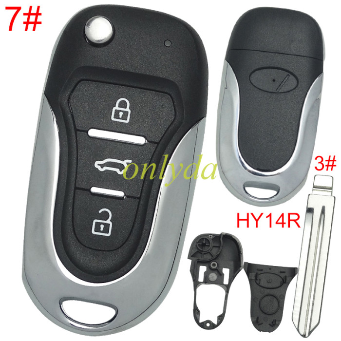 Free shipping 5pcs/lot For KIA  3 button remote key blank  with badge with HY14R right  blade, pls choose button