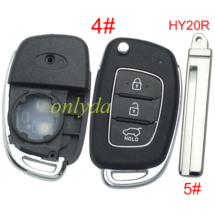 Free shipping 5pcs/lot For Hyundai  remote key blank with badge,with HY20R blade,please choose the button