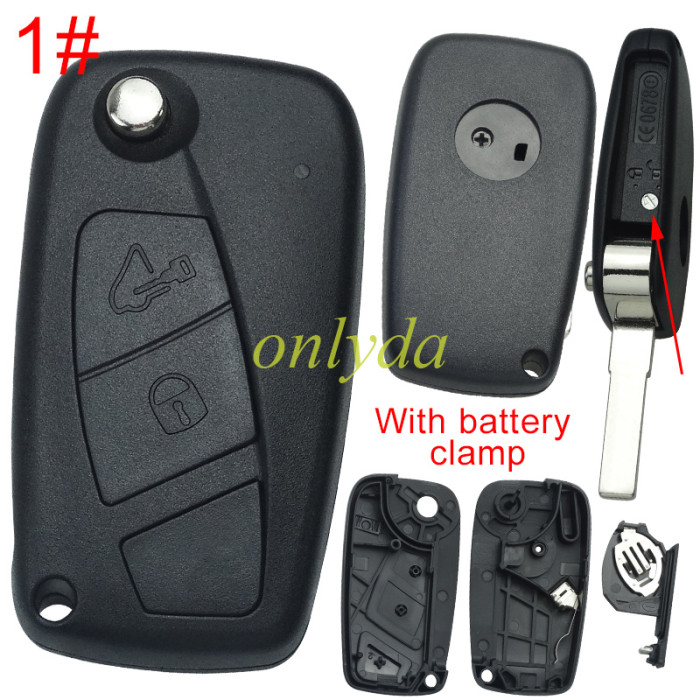 Free shipping 10pcs/lot For Fiat 2/3 button remote key blank Side silver hook screw, with battery clamp with bagde ,  pls choose button