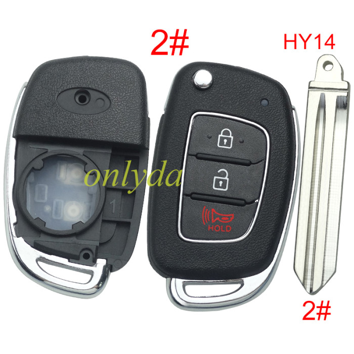 Free shipping 5pcs/lot For Hyundai  remote key blank with badge,with HY14 blade,please choose the button