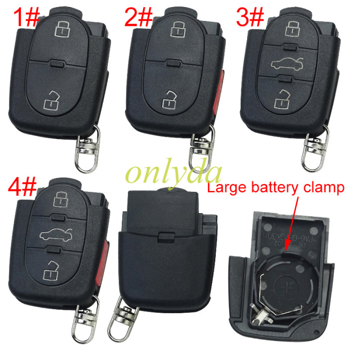 Free shipping 10pcs/lot For Audi remote replacement key shell  part with 2032 model battery holder, pls choose the button type