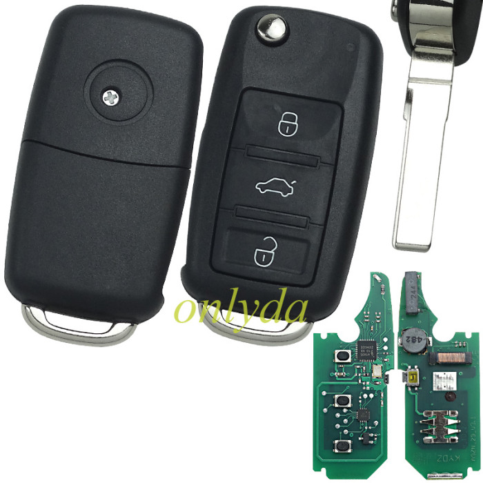 Free shipping For VW Touareg Phaeton 2002+ keyless go 3 button remote Flip Key  Frequency:315MHZ,433MHz / Transponder: 7942/7944/HITAG 2 / Blade signature:HU66 / Immobiliser System:KESSY / Part No: 3D0959753AK/AA/AM