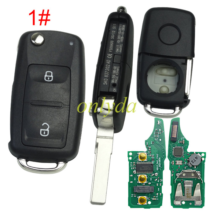 Free shipping For VW MQB remote keyless megamos AES 3 button  , with 433.92mhz for VW 4.5   5K0837202BH/5K0837202DH