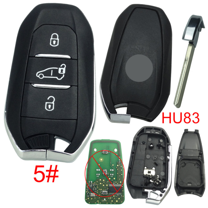 Free shipping 5pcs/lot For Peugeot remote key shell with badge, blade HU83. Pls choose the button type