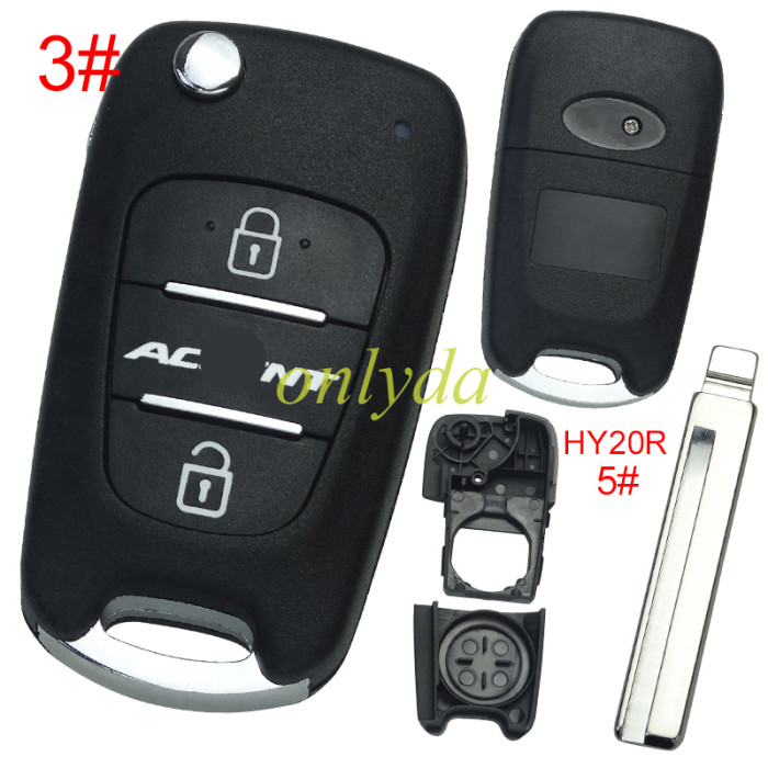 Free shipping 5pcs/lot For Kia 3 button remote key blank  with badge ,HY20 right blade, pls choose button