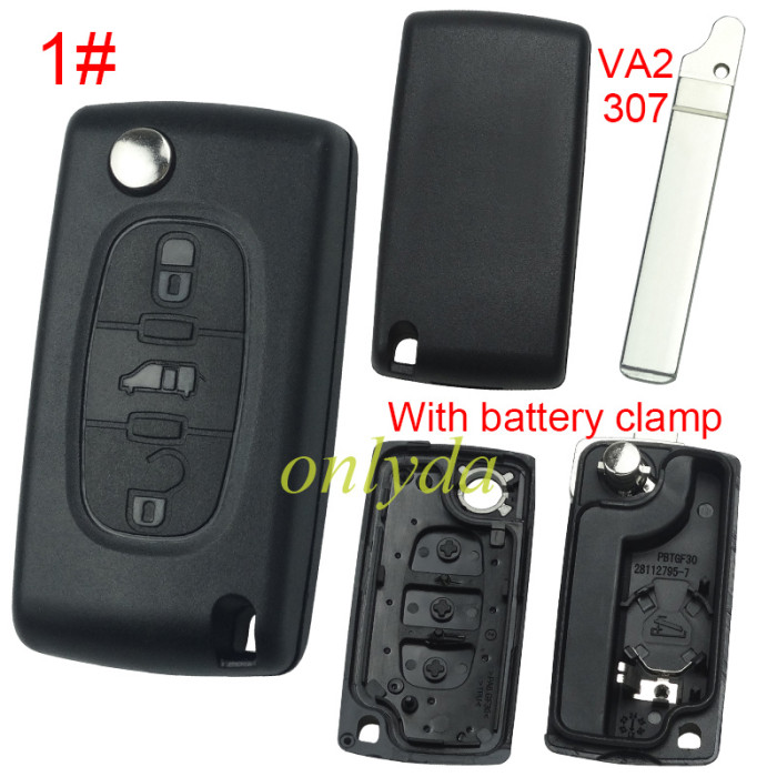 Free shipping 10pcs/lot For Fiat 3 buton remote key blank with battery clamp without badge, pls choose blade