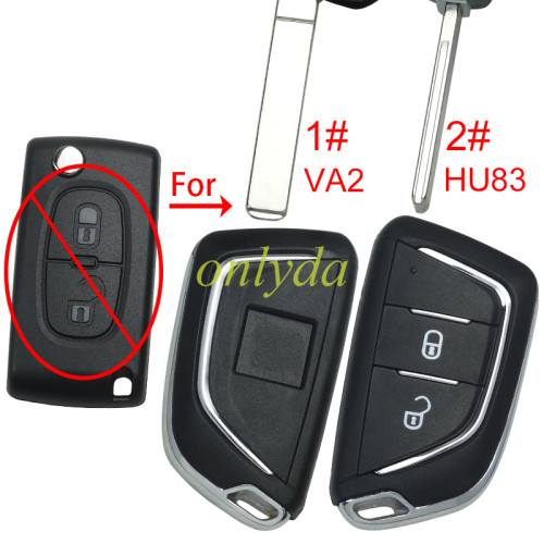 Free shipping 5pcs/lot For Peugeot modified key shell 2 button , with badge place, With battery holder, pls choose blade