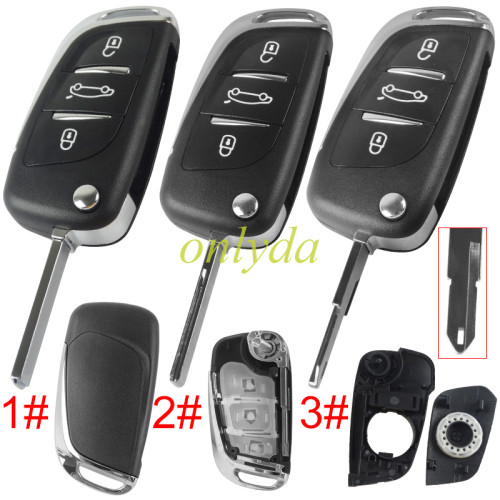 Free shipping 5pcs/lot For Citroen 3 button remote key shell without badge, pls choose the blade type 1#-VA2 2#-HU83 3#-NE73