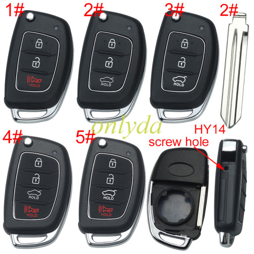 Free shipping 10pcs/lot For Hyundai  remote key blank with badge ，Side With screws ，with HY14 left  blade,please choose the button