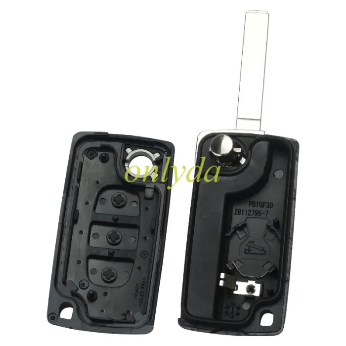 KYDZ Brand Peugeut CE0536 3 Button Flip  Remote Key  FSK model  with VA2 and HU83 blade, trunk and light button , please choose the key shell, with 46 chip