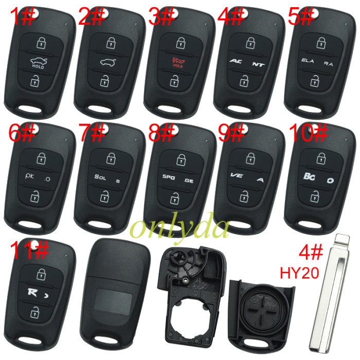 Free shipping 10pcs/lot For KIA  3 button remote key blank  without badge with HY20 left  blade, pls choose button