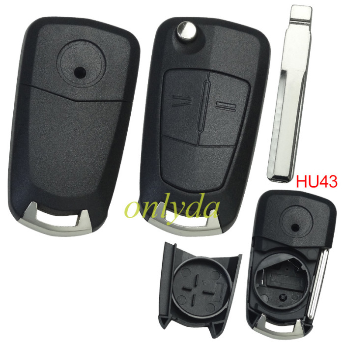 Free shipping 10pcs/lot For Opel 2 button  remote key blank  with round badge place,  blade HU43
