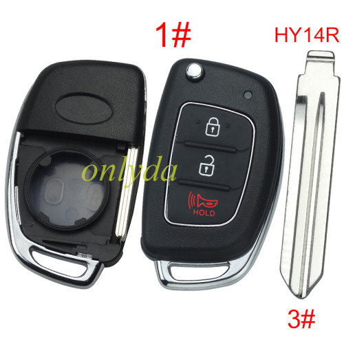 Free shipping 10pcs/lot For Hyundai  remote key blank with badge ，Side With screws ，HY14R Right   blade,please choose the button