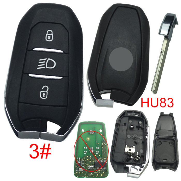 Free shipping 5pcs/lot For Peugeot remote key shell with badge, blade HU83. Pls choose the button type